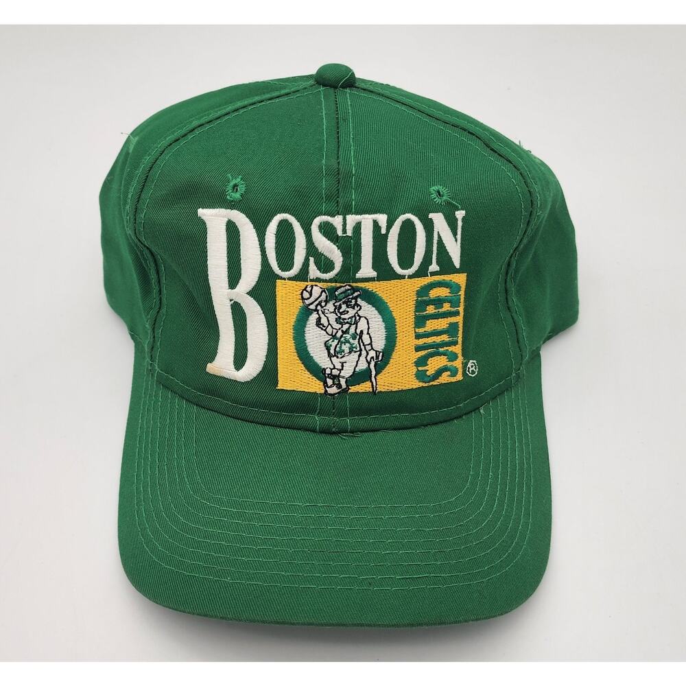 Vintage 80s/90s Boston Celtics Drew Pearson Snapback Green Yellow Hat Chalk Line